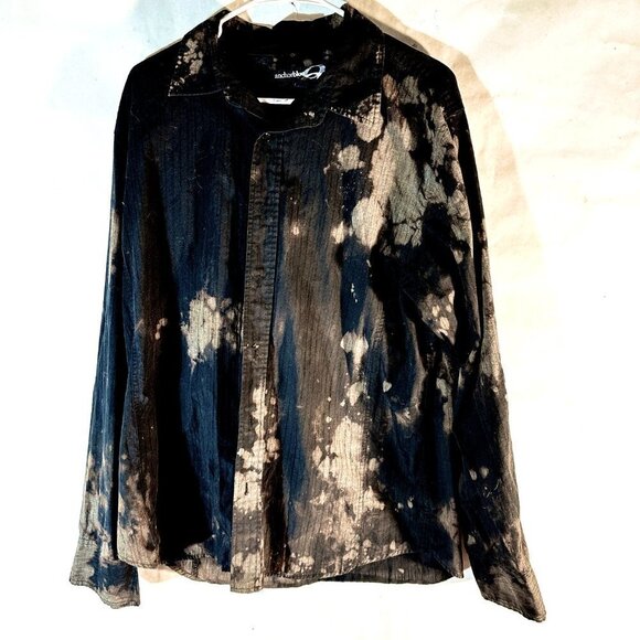 AnchorBlue Anchor Blue Black Grunge Shirt Button Up Acid Wash Tie Dye Size Large - Picture 5 of 7